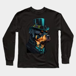 Rottweiler Funny Top Hat Long Sleeve T-Shirt